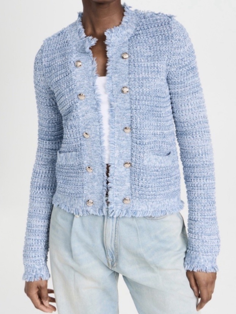 New Kerri Rosenthal Beau-Lero Fringe Cardigan, Blue, Size XL MSRP $328